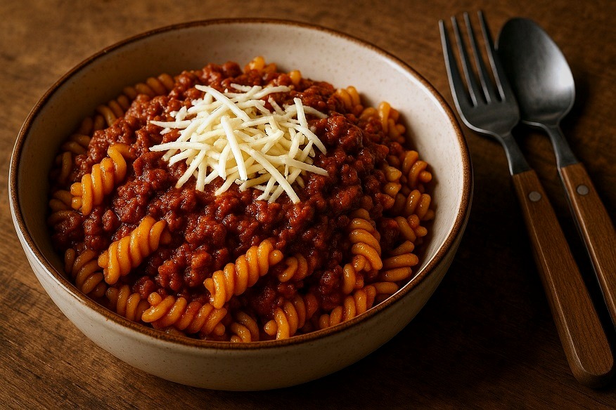 Bolognese mit Spirelli-Nudeln und würziger Hackfleischsoße