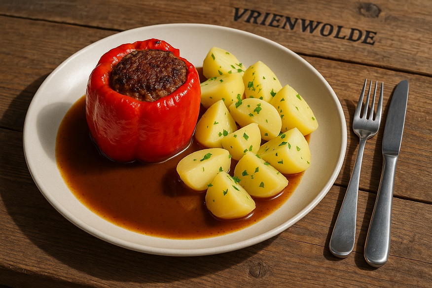 Gefüllte Paprikaschote mit Salzkartoffeln